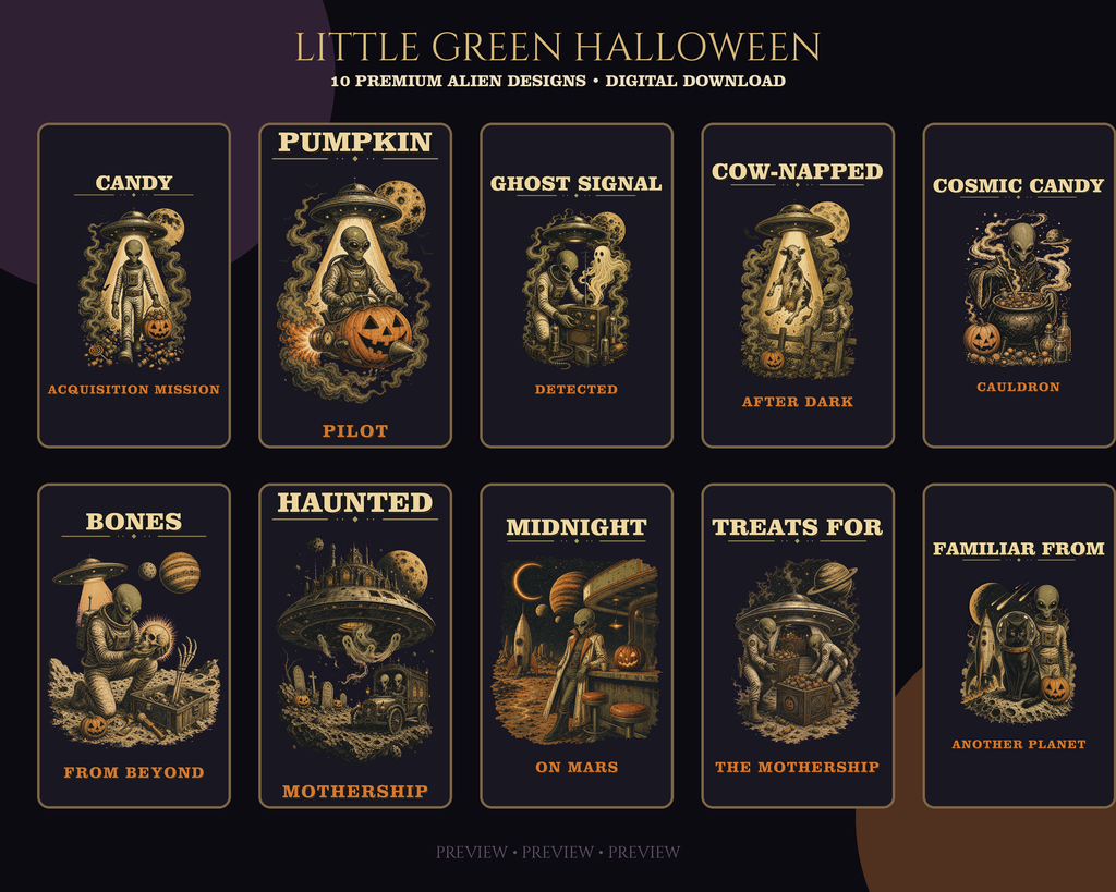 All ten designs included in the Little Green Halloween digital bundle, displayed together for preview.