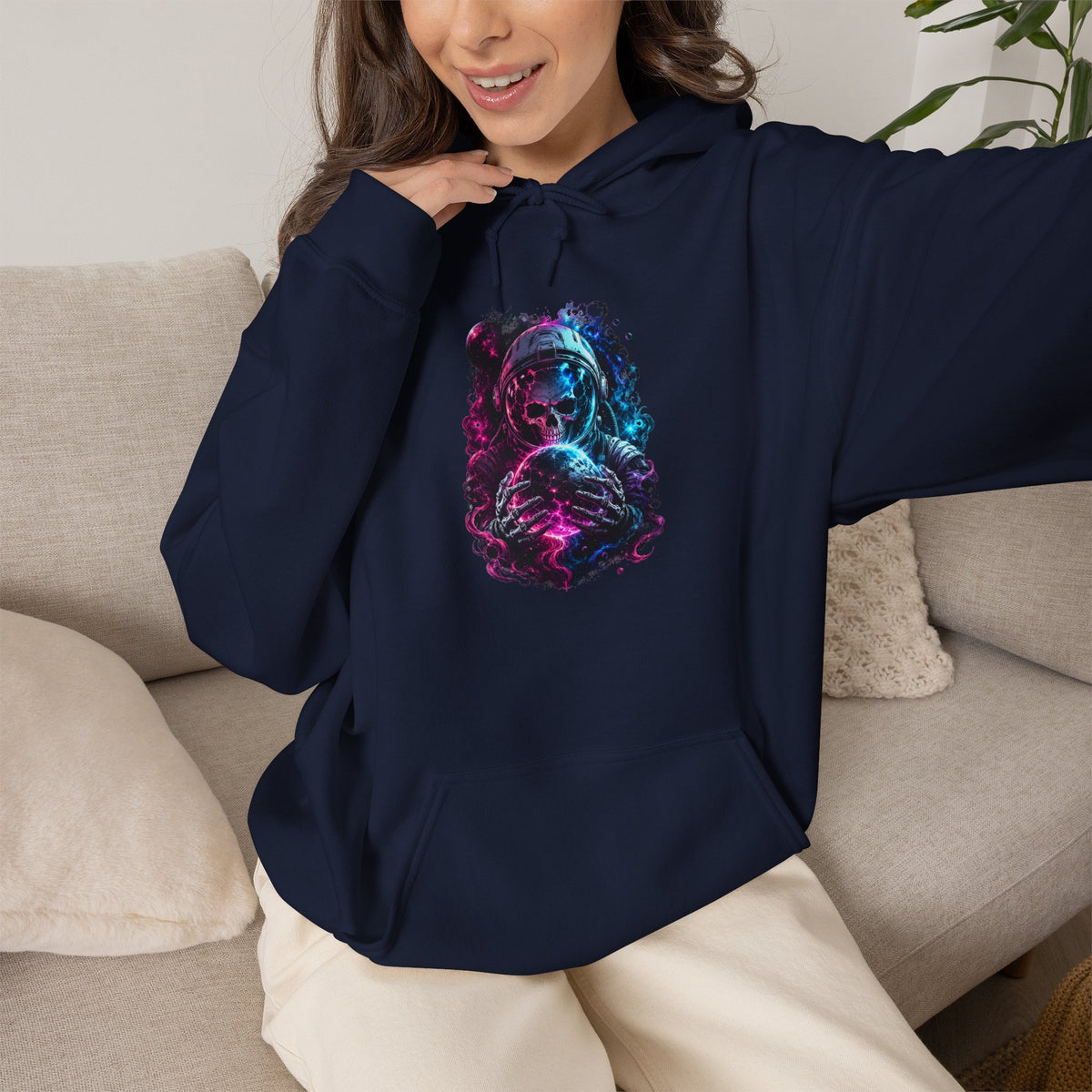 Neon Galaxy Bear hoodie | White Pullover Sweatshirt