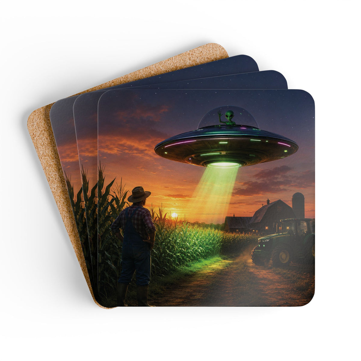 UFO Abduction at Sunset Coasters Hardboard Coaster