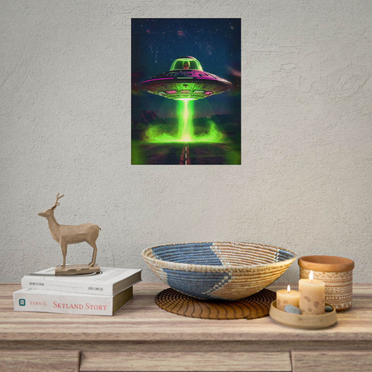 Neon UFO Abduction Poster Rolled Posters | Alien Spaceship Wall Art
