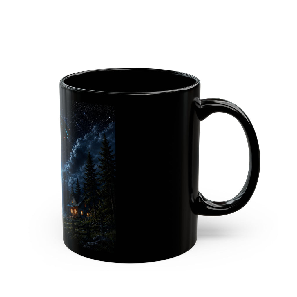 Alien Abduction Scene Mug | Black Ceramic Coffee Cup