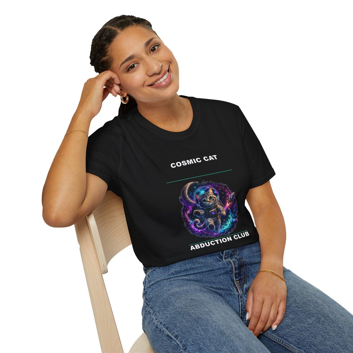 Cosmic Cat Abduction Club T-Shirt | Space Cat Graphic Tee