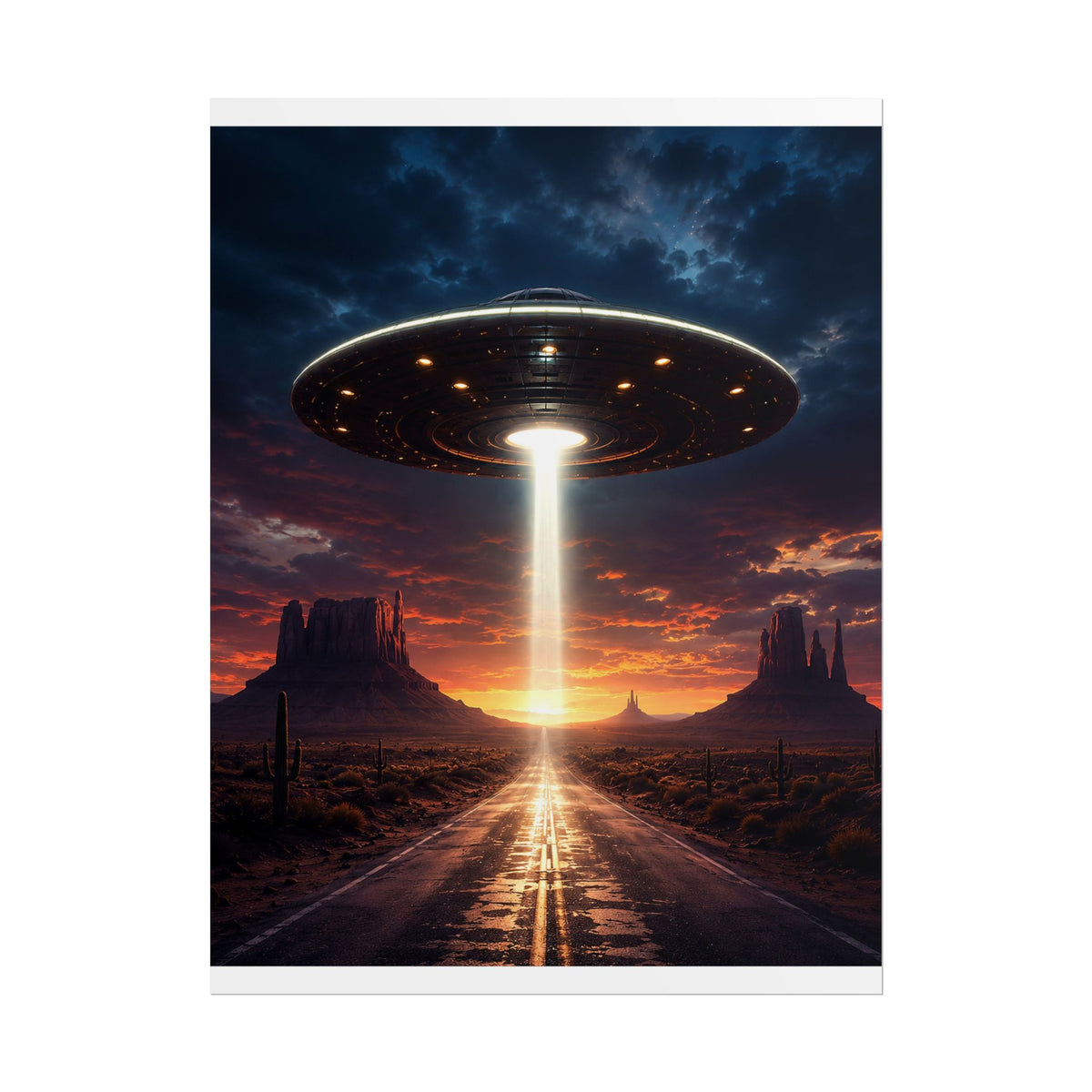 UFO Desert Road Poster, Alien Spaceship Wall Art, Sci Fi Room Decor