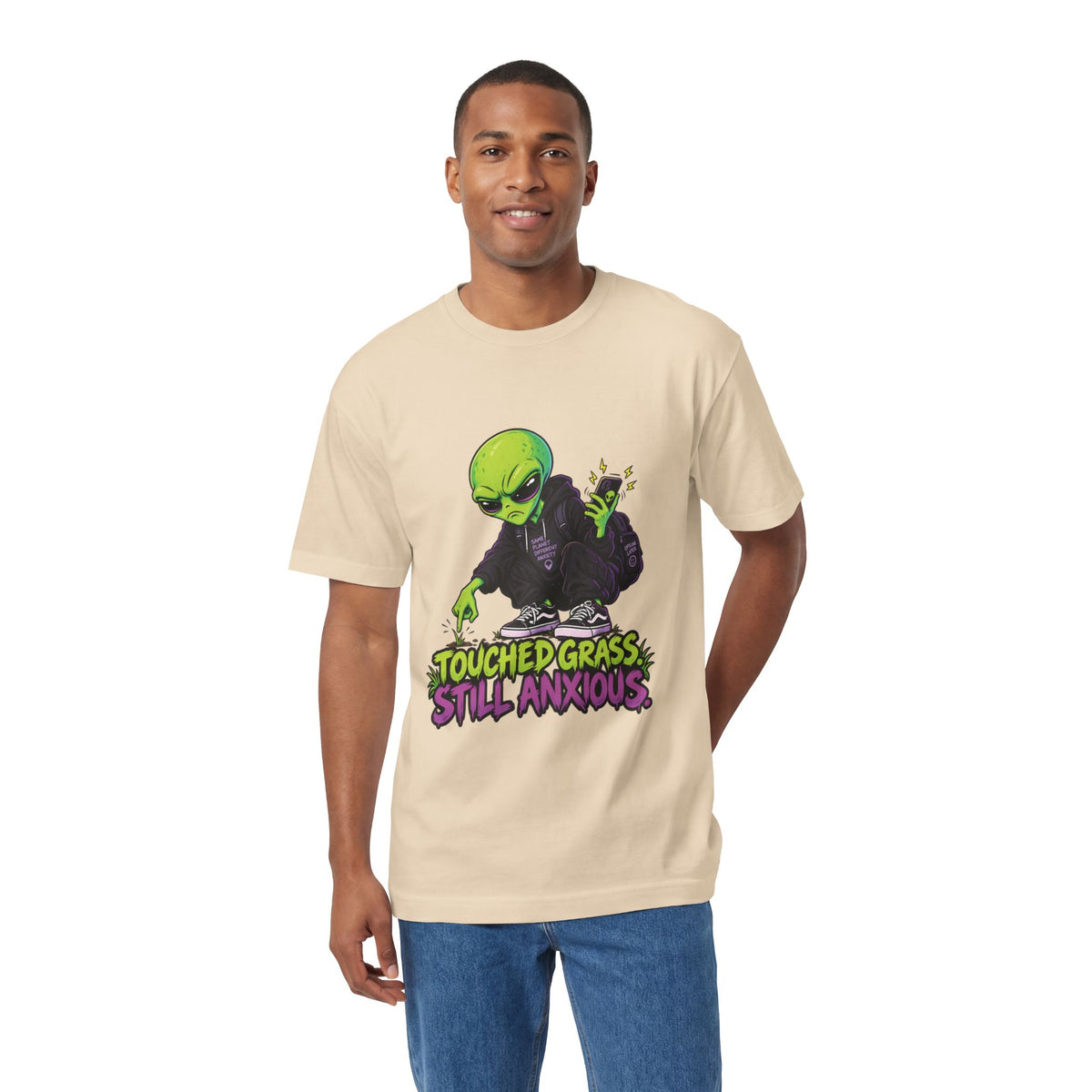 Touched Grass, Still Anxious — Unisex Alien T-Shirt