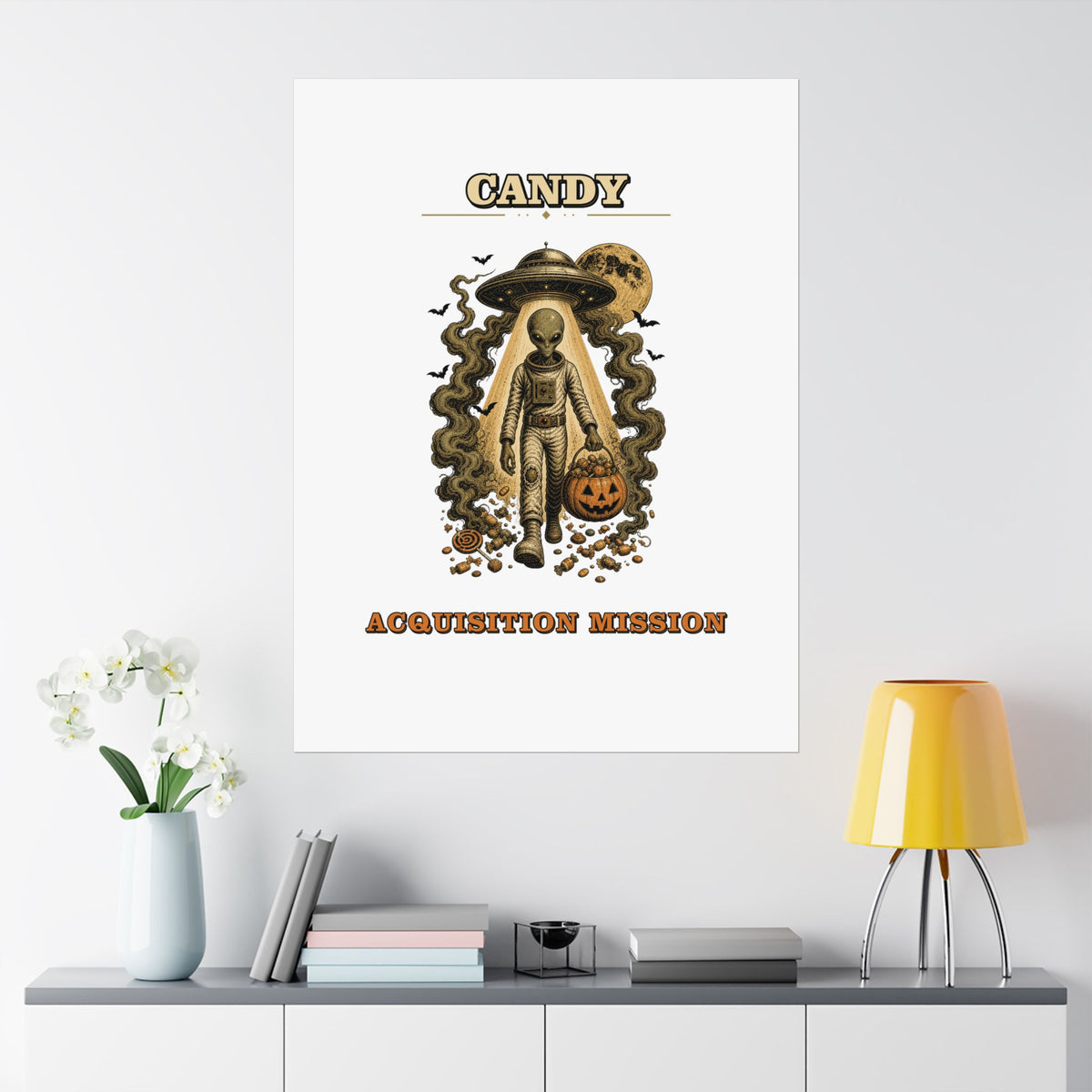 Alien Abduction Pumpkin Candy Acquisition Mission Poster