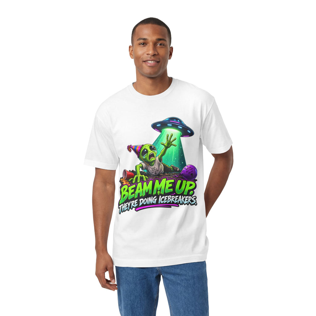 Beam Me Up Alien Tee — "Beam Me Up They're Doing Icebreakers" Graphic T-Shirt