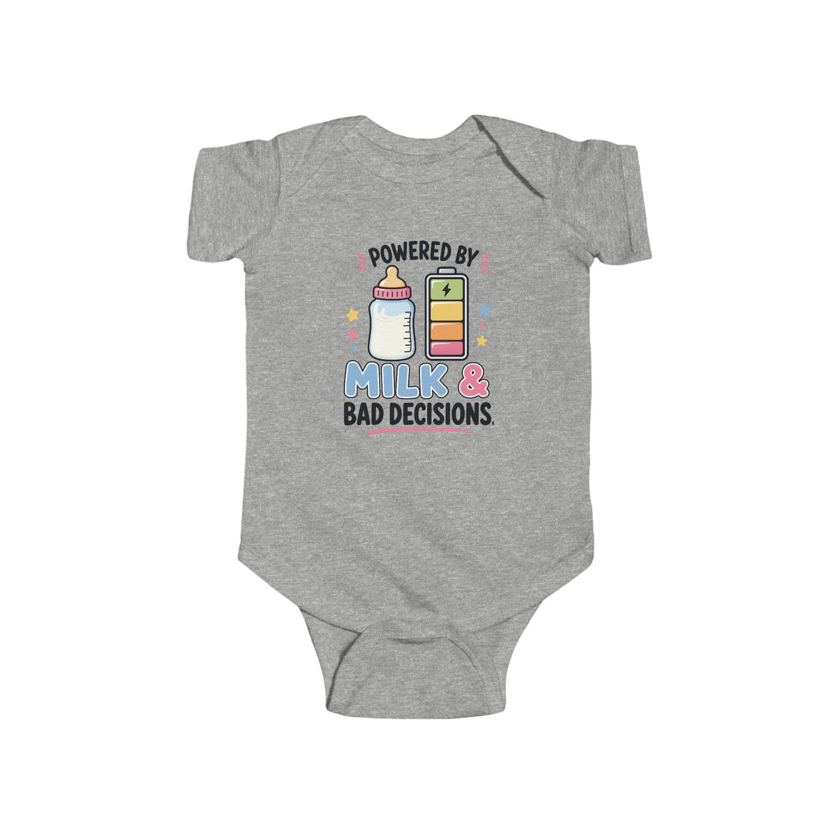 Powered by Milk & Bad Decisions Infant Bodysuit | Funny Baby Onesie