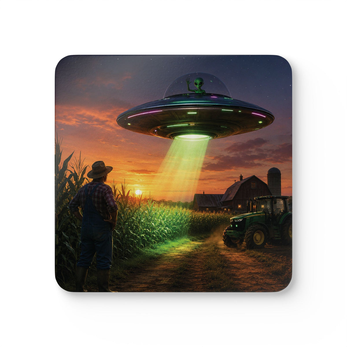 UFO Abduction at Sunset Coasters Hardboard Coaster