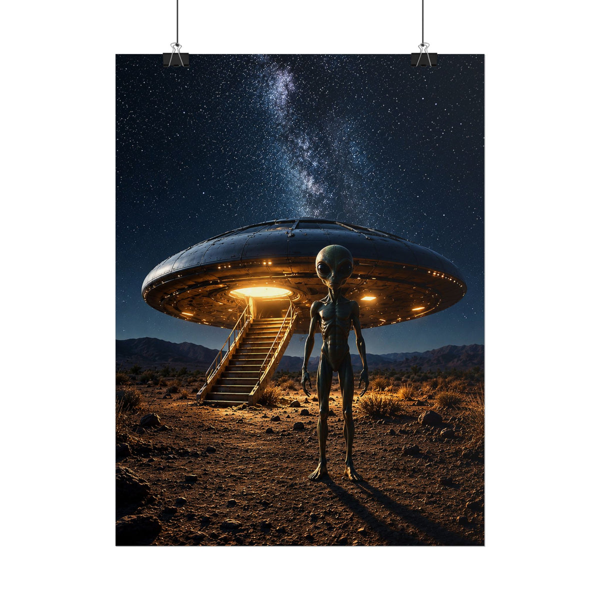 Alien Encounter Poster | Rolled Poster, UFO Night Sky, Milky Way