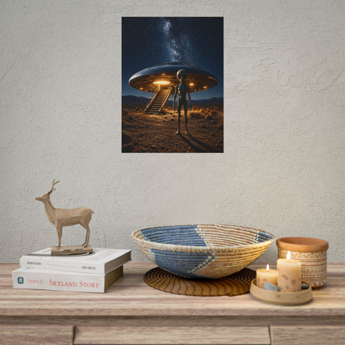 Alien Encounter Poster | Rolled Poster, UFO Night Sky, Milky Way