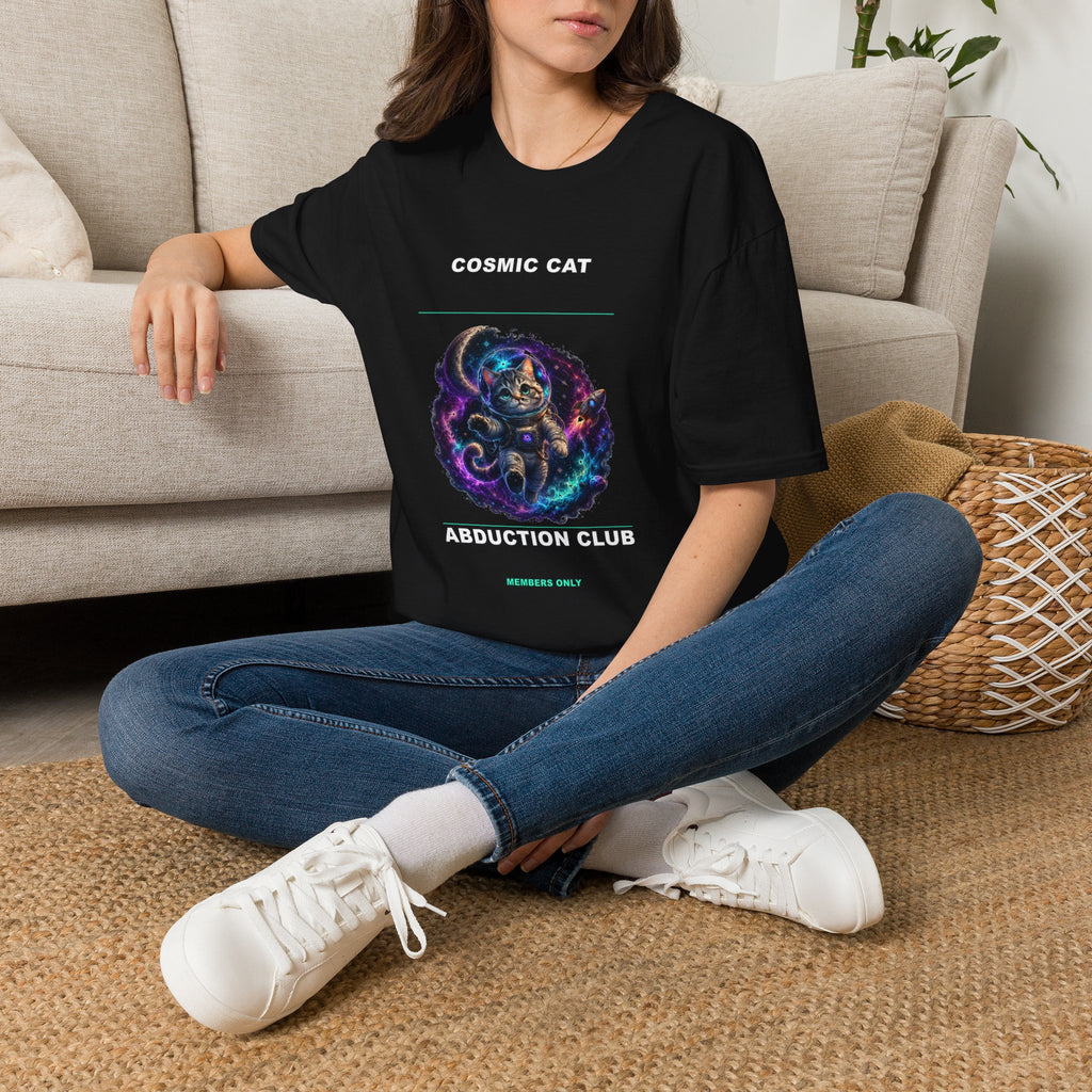 Cosmic Cat Abduction Club T-Shirt | Space Cat Graphic Tee