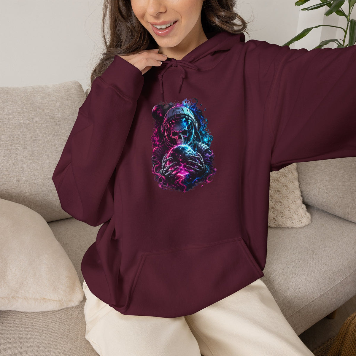 Neon Galaxy Bear hoodie | White Pullover Sweatshirt