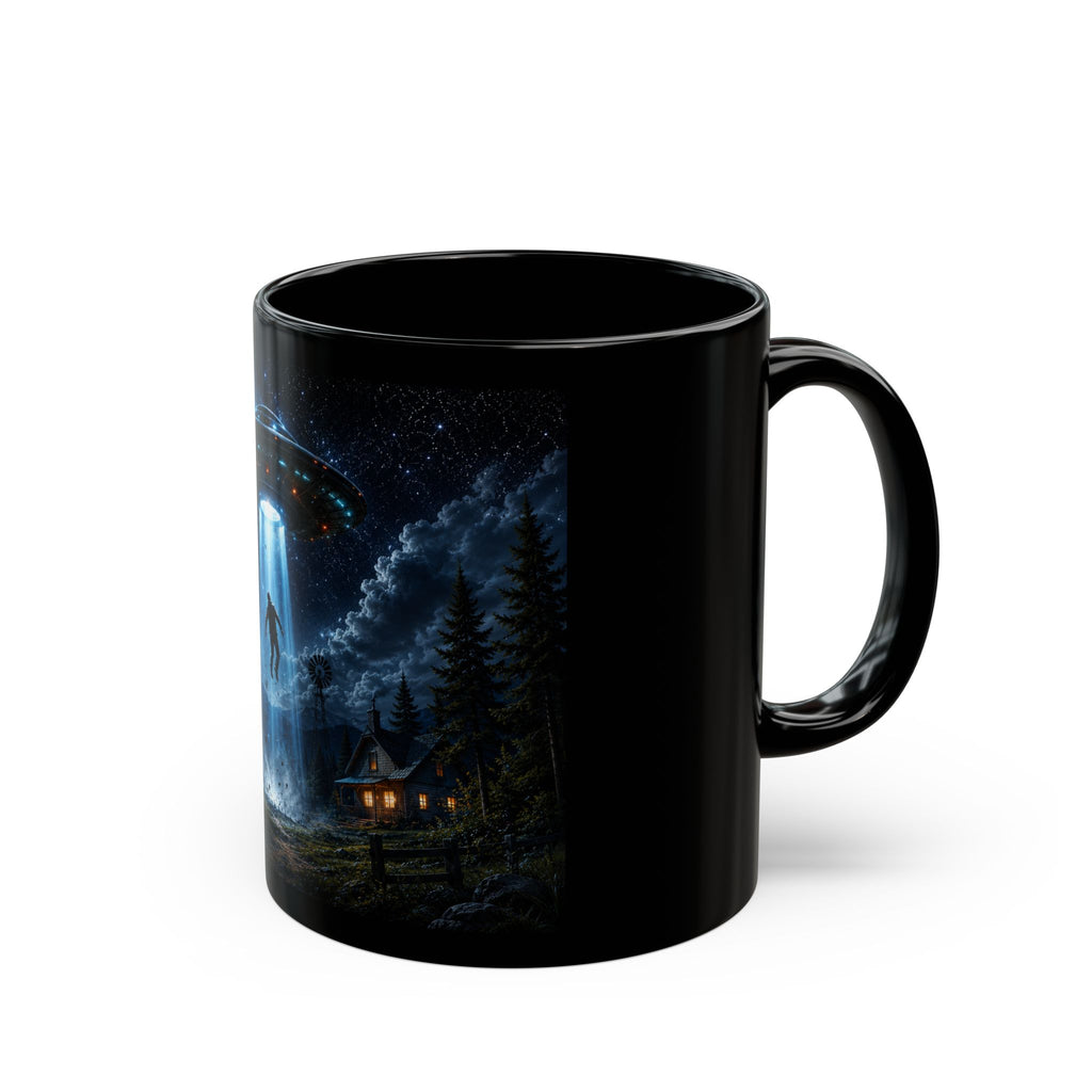 Alien Abduction Scene Mug | Black Ceramic Coffee Cup