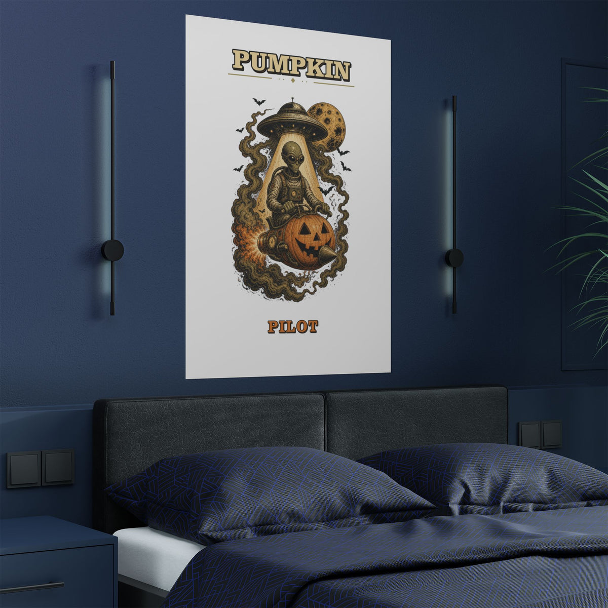 Pumpkin Pilot Poster | Satin 300gsm Halloween Space Alien Print
