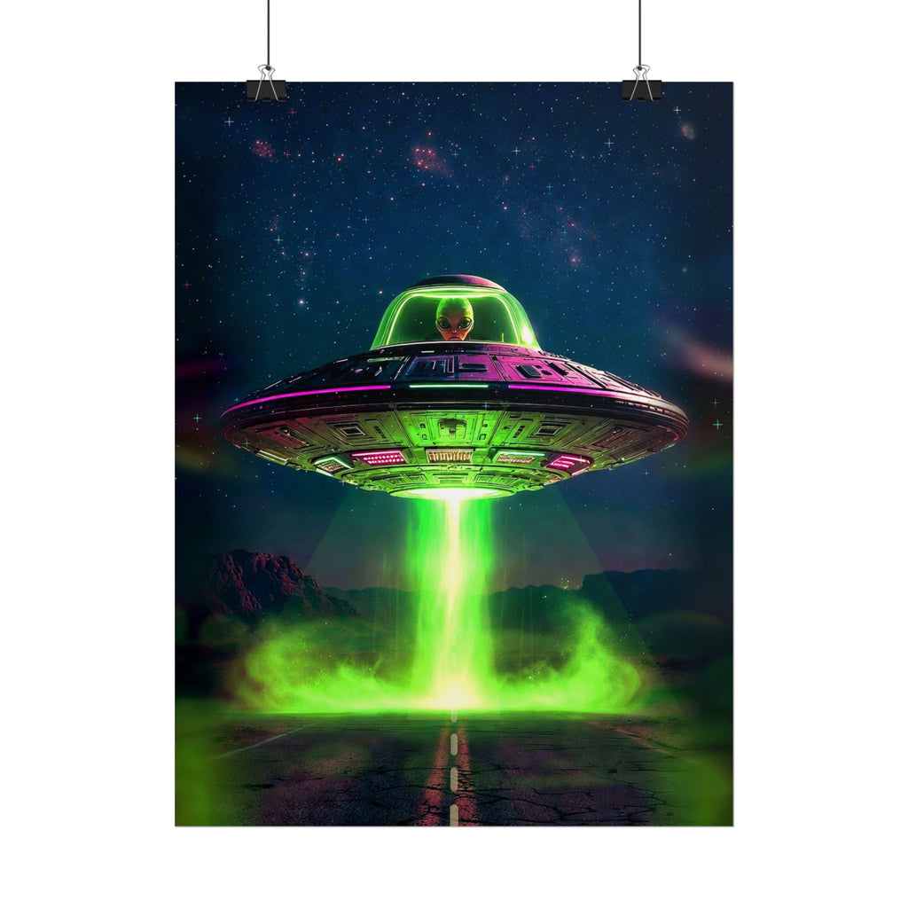 Neon UFO Abduction Poster Rolled Posters | Alien Spaceship Wall Art