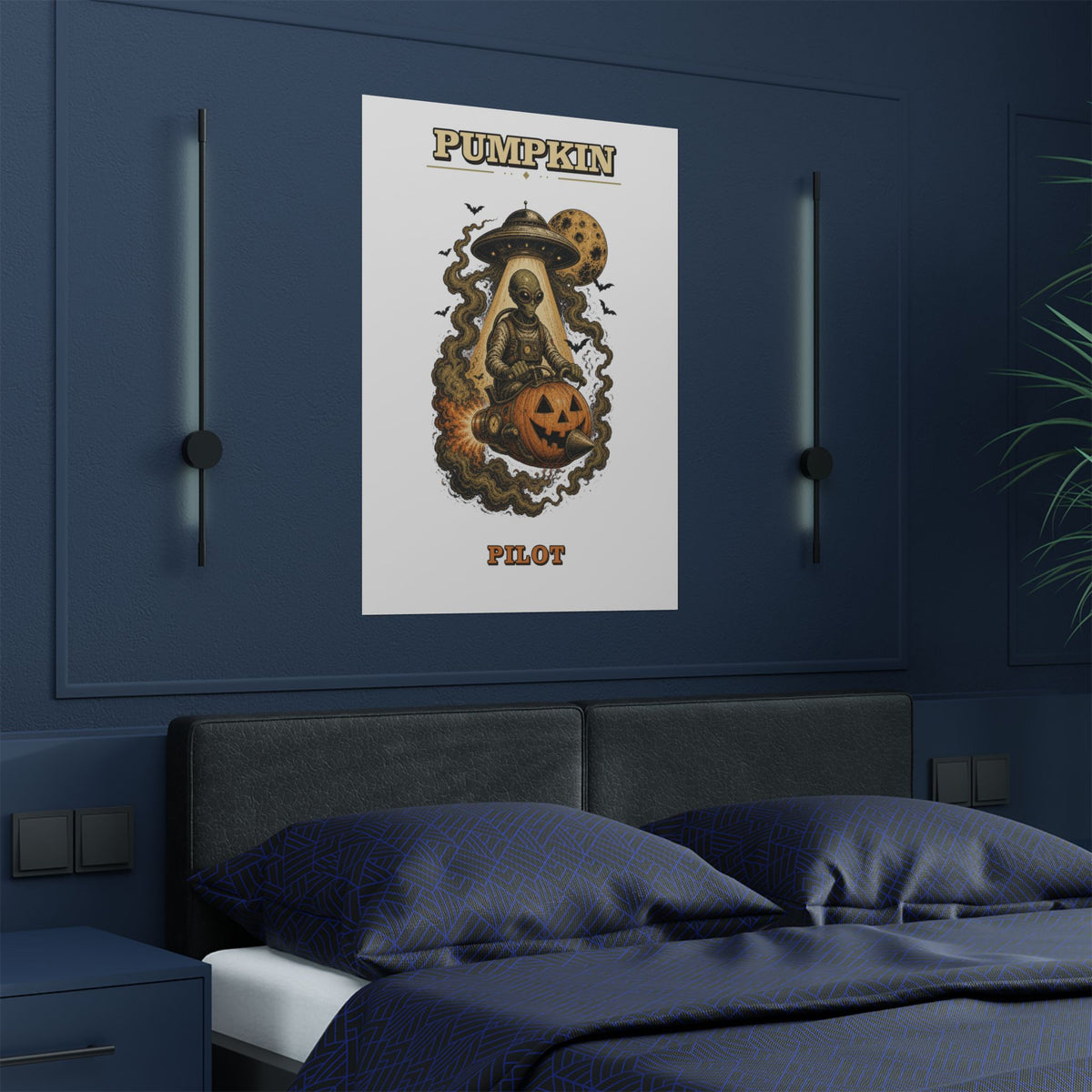 Pumpkin Pilot Poster | Satin 300gsm Halloween Space Alien Print