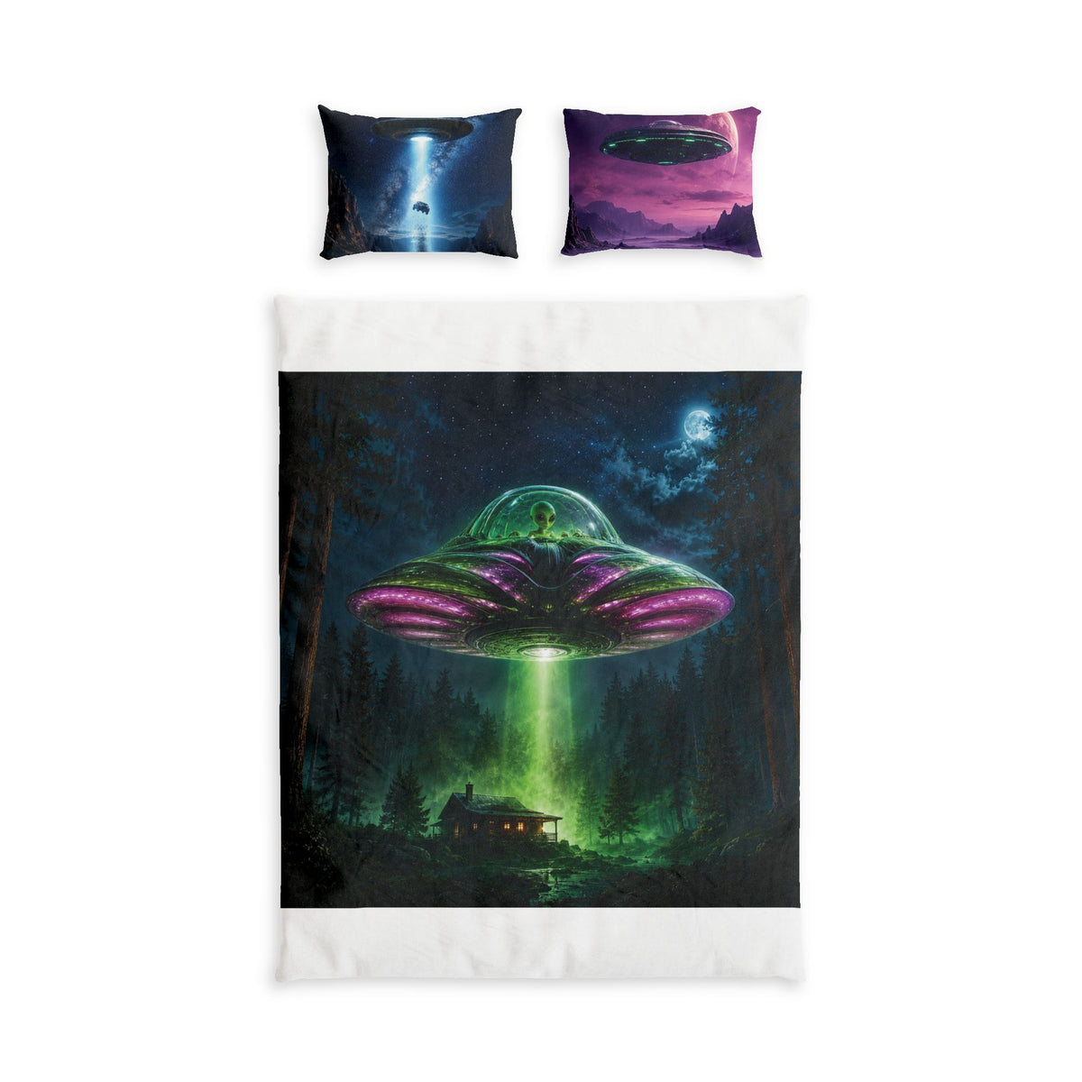 Neon UFO Abduction Duvet Cover