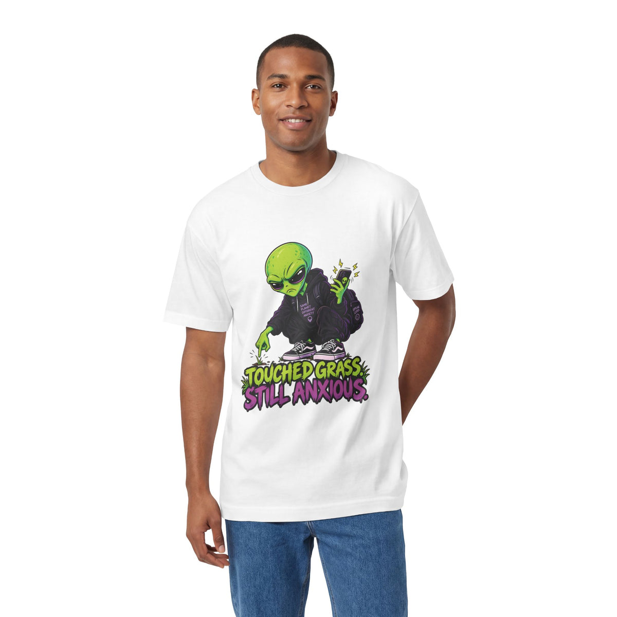 Touched Grass, Still Anxious — Unisex Alien T-Shirt