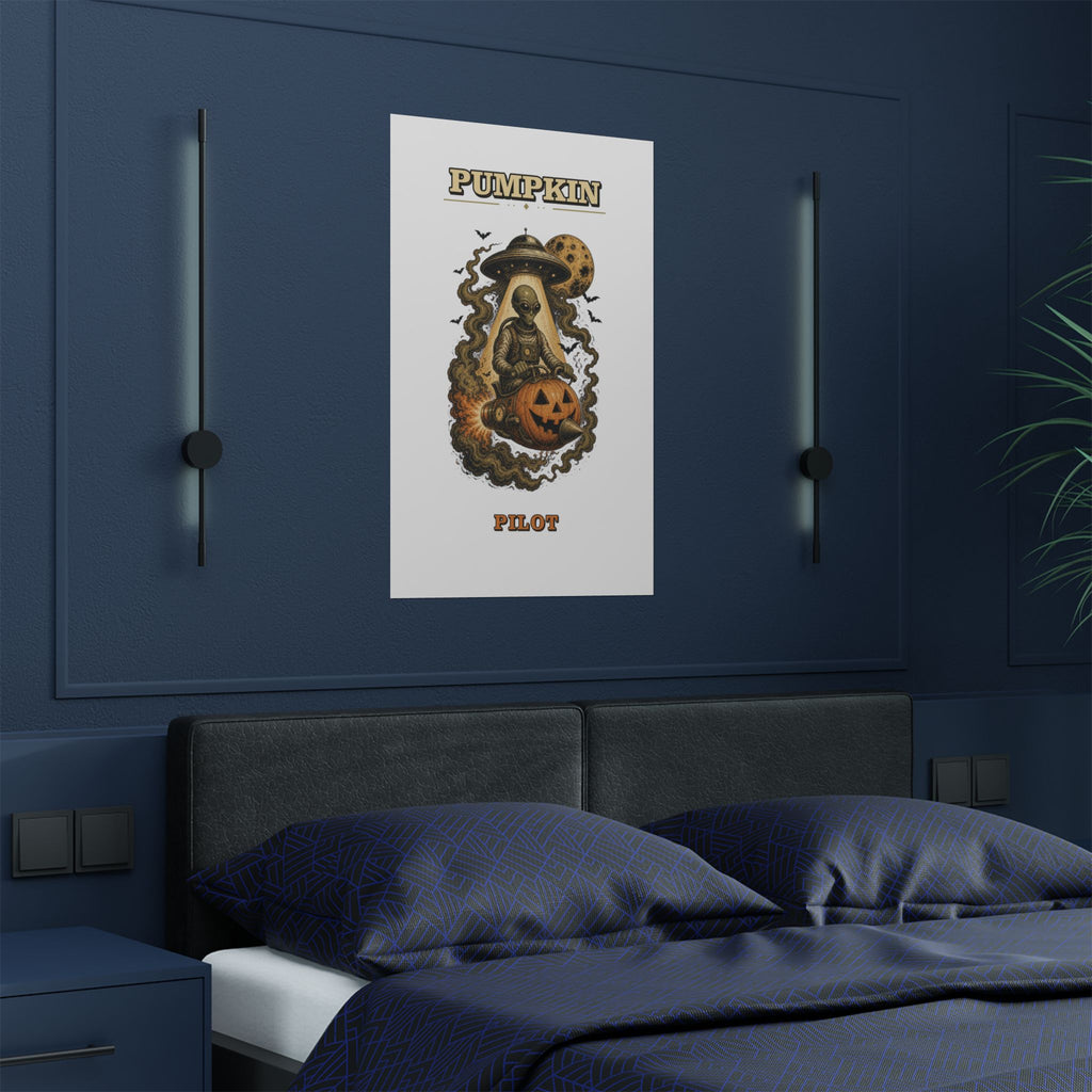 Pumpkin Pilot Poster | Satin 300gsm Halloween Space Alien Print