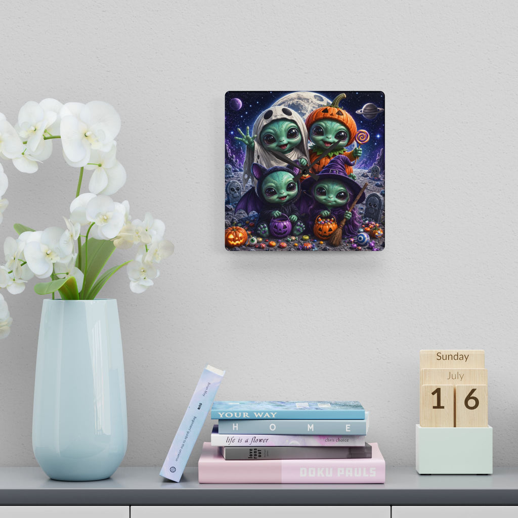 Alien Babies Halloween Acrylic Wall Clock | Cute Spooky Costume Artwork