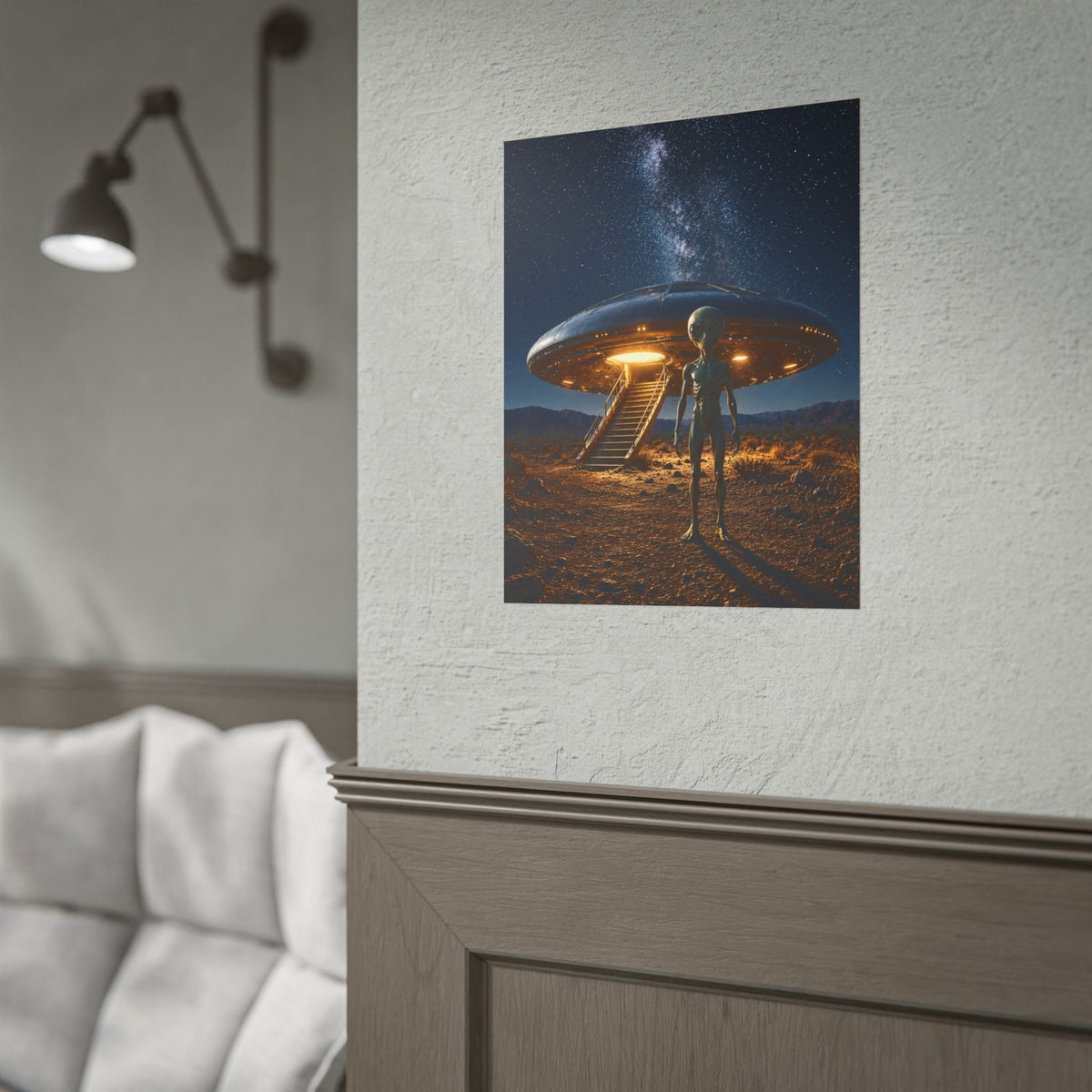 Alien Encounter Poster | Rolled Poster, UFO Night Sky, Milky Way
