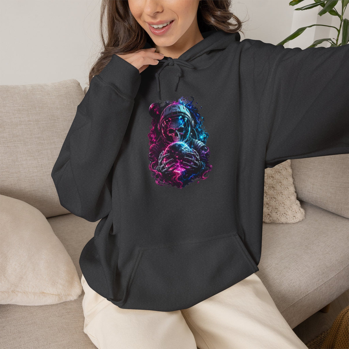 Neon Galaxy Bear hoodie | White Pullover Sweatshirt