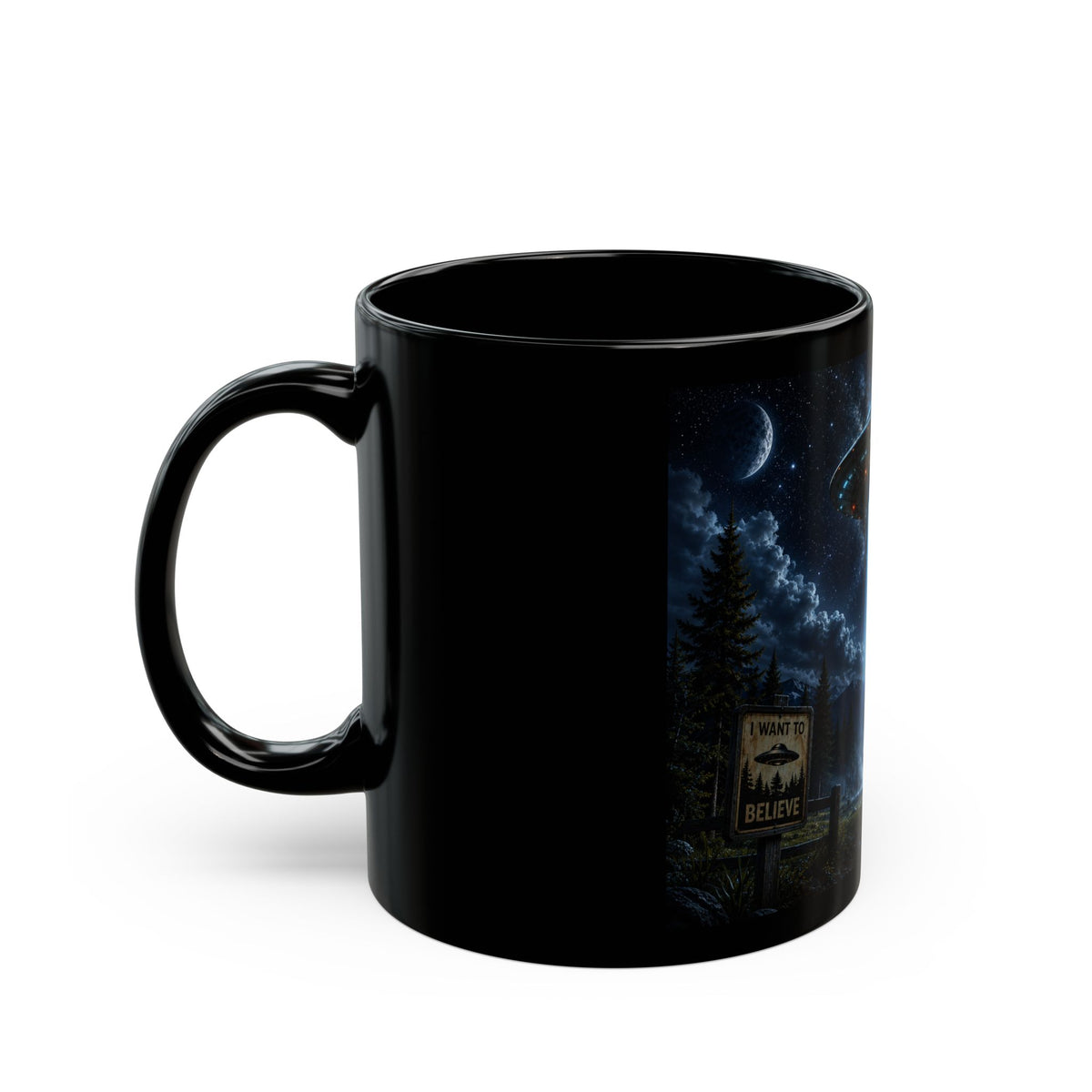 Alien Abduction Scene Mug | Black Ceramic Coffee Cup