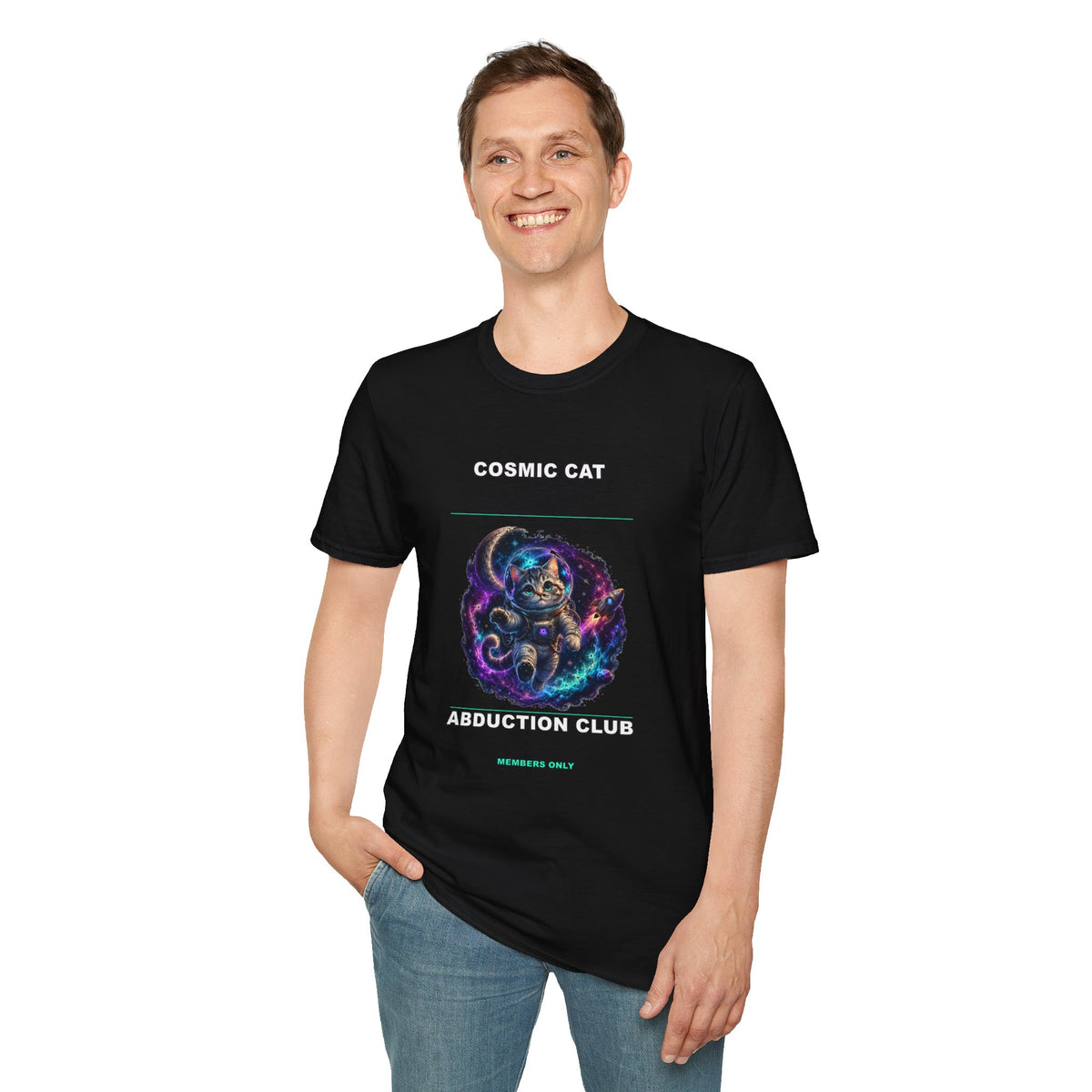 Cosmic Cat Abduction Club T-Shirt | Space Cat Graphic Tee
