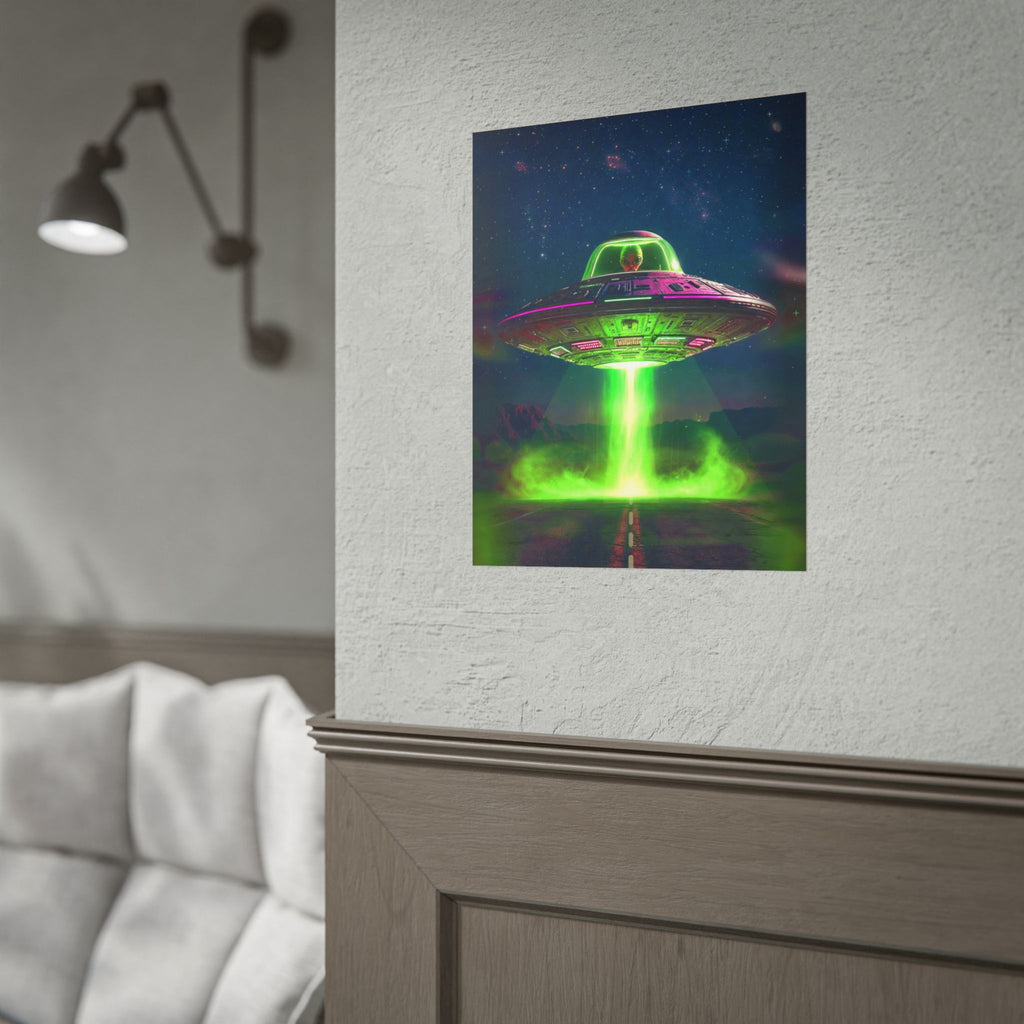 Neon UFO Abduction Poster Rolled Posters | Alien Spaceship Wall Art