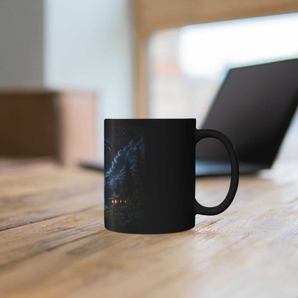 Alien Abduction Scene Mug | Black Ceramic Coffee Cup